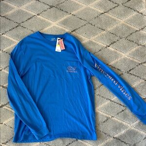 Vineyard Vines Men's Long-Sleeve Pocket Tee — Royal Blue with Coral Logo